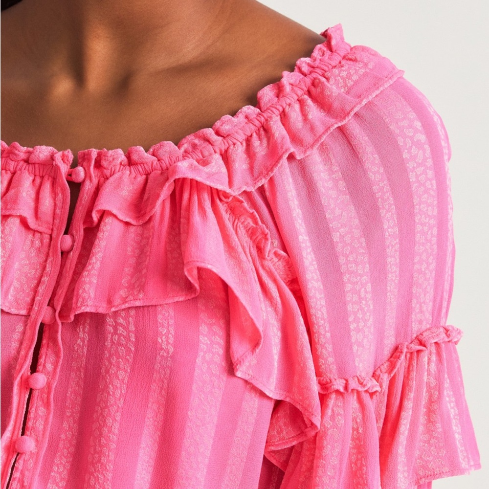 LoveShackFancy Pink Ruffled Crop Top - Picture 3 of 7